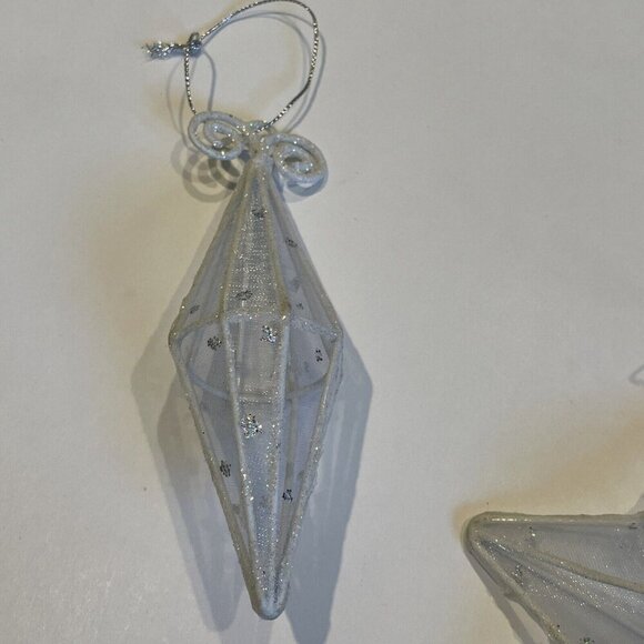 Vintage Christmas Tree Ornament 3D Metal and Glitter 1 Star & 5 Icicles Silver - Picture 2 of 11